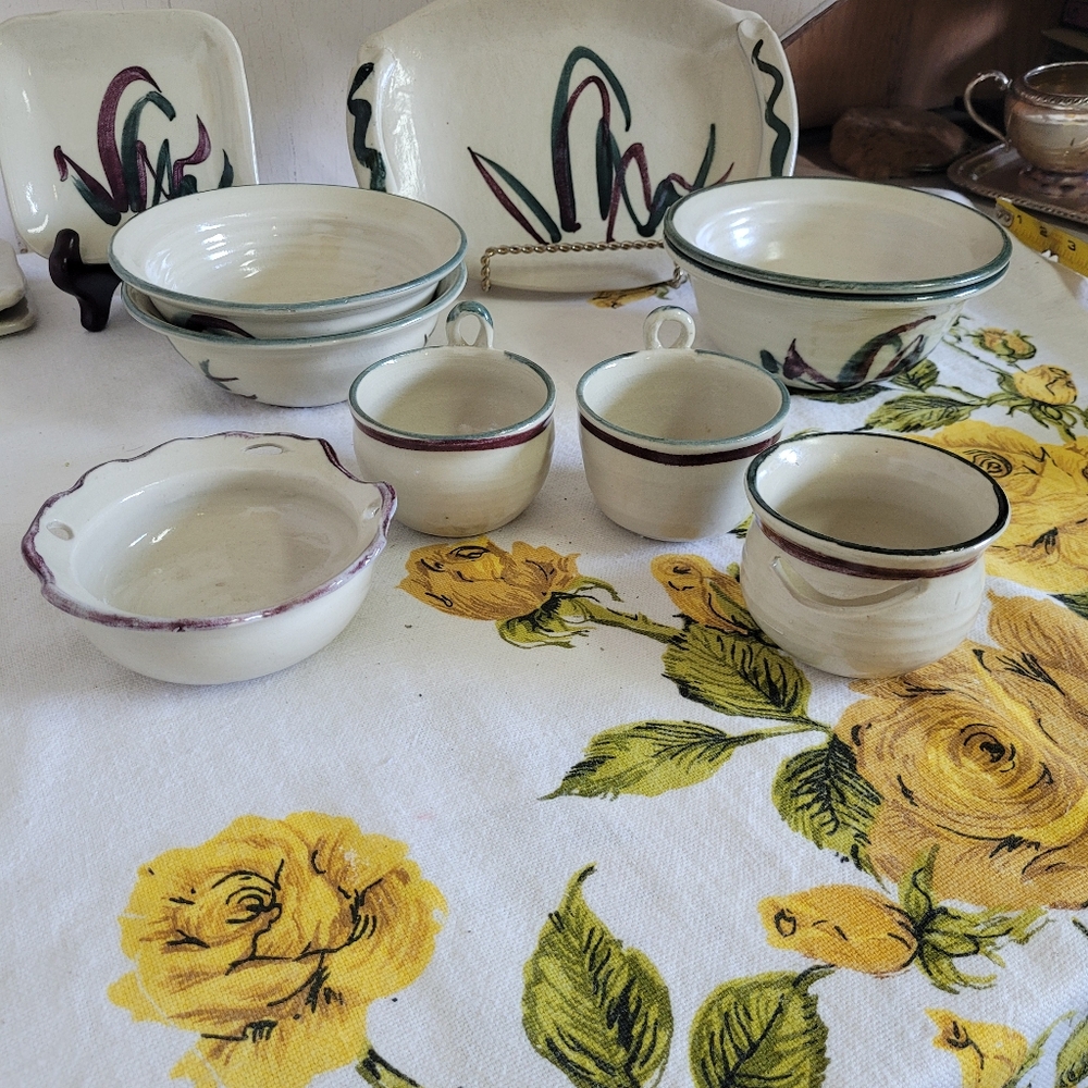 Hand Crafted Ceramic Collection with Green and Purple Details